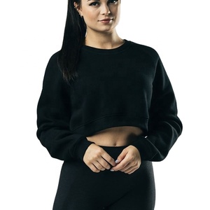 Four-Way Stretch Mujeres Active Wear Fleece Crop Hoodie Factory Chin - Product Image 3