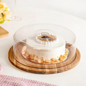 Meilleur choix : support à gâteau en bois d'acacia, plateau à dessert avec cloche, 10 pouces, avec couvercle en verre - Product Image 2