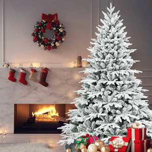 Brand New 6.5ft Flocked Christmas Tree with 2225 PE/PVC Branch Tips 450L Warm White LED Lights Hinged Steel <b>Wire</b> Construction - Product Image 1
