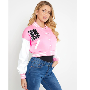 Vente chaude femmes culture Slim Varsity veste de haute qualité Logo personnalisé vêtements d'hiver col montant Style décontracté Chenille patchs - Product Image 3