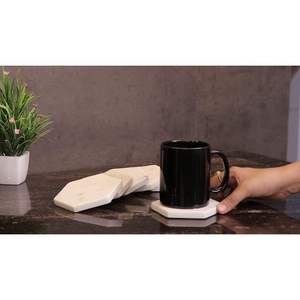 Hexagon <b>White</b> Ceramic Classic <b>Coasters</b> Set of 6-Durable & Eco-Friendly Drink Mats - Product Image 2