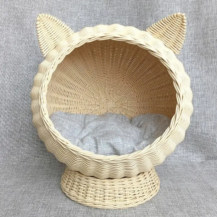 Handwoven doğal Rattan kedi şekilli yataklar kediler için fabrika doğrudan fiyat OEM kabul edilebilir özel Logo posta ambalaj Vietnam