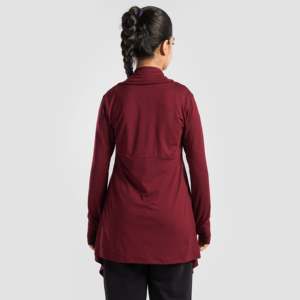 Modest Breathable Long Sleeve Sportswear Wrap in Maroon Color with Loose Fit for Women - Product Image 3