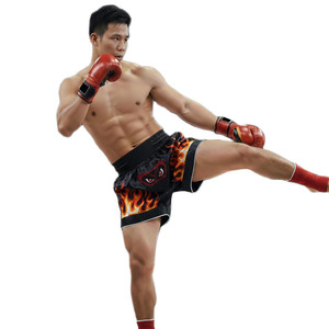 Shorts de combat et d'entraînement personnalisés MMA Muay Thai, extensibles, motif yeux rouges et feu, satin premium durable, OEM/ODM - Product Image 3