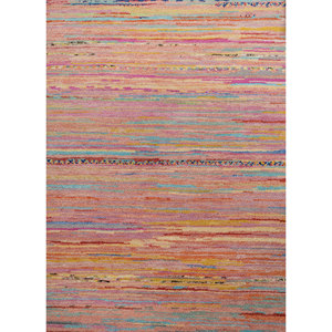 Tapis en laine et soie de bambou à motifs rayés Manchaha - Les-1021 - Noué à la main - Rose et violet - Pour usage domestique - Product Image 3