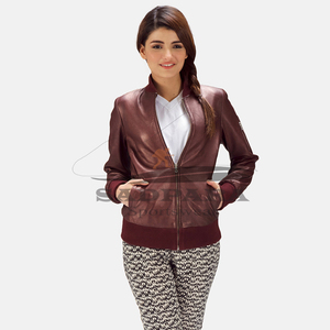 Venta al por mayor personalizada chaqueta de cuero genuino por encargo del diseño del logotipo de las mujeres chaqueta de cuero de bombardero chaquetas largas de las mujeres - Product Image 4