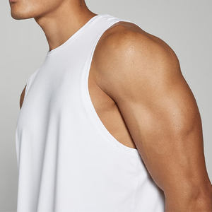 Camiseta sin mangas de gimnasio para hombre de Color sólido personalizada de secado rápido transpirable con cuello redondo acanalado de punto al por mayor de la mejor calidad - Product Image 6