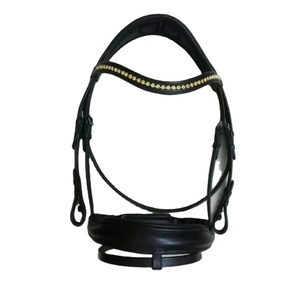 Bride de dressage en cristal de 16mm pour l'équitation Bande de sourcils en cuir noir portable U-Brow jaune pour usage équestre - Product Image 1