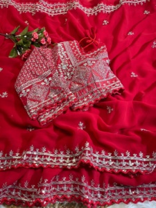 Sari de lino de estilo tradicional de diseñador, ropa de fiesta lista para usar para mujeres y niñas, tela importada con lentejuelas, trabajo para adultos - Product Image 2