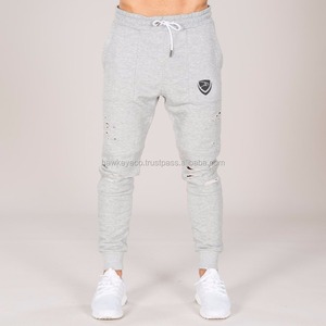 Pantalón ajustado Jogger de hombre con agujeros desgastados de color gris brezo con logotipos personalizados - Product Image 2