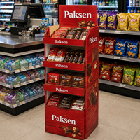 Présentoir de sol en carton imprimé à 4 niveaux pour barres chocolatées, confiseries, snacks, produits de consommation rapide (FMCG) et rayonnages POP de supermarché