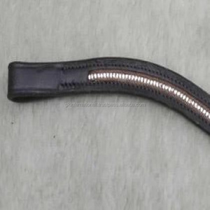 Leather Horse Wave Brow Band All clear <b>Crystals</b> with Chain Full <b>Stitched</b> Empty Channel Bling Decorative Leather Horse Brow Band - Product Image 6