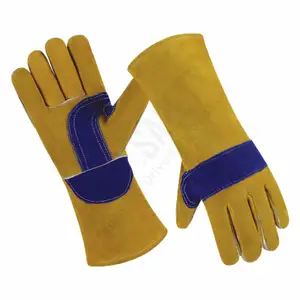 Sarung tangan las kulit sapi terpisah, untuk keselamatan dan kulit industri keselamatan tugas berat sarung tangan las tahan panas Flam
