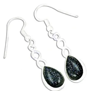 Boucles d'oreilles pendantes en pierre de sable bleue argentée de style vintage pour femmes, plaquées or blanc, forme papillon, perle d'eau douce tendance - Product Image 3