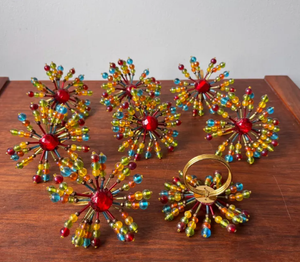 Vintage Peir 1 fleur ronds de serviette, filaire verre perle serviette anneaux, coloré printemps Table décor ensemble de 8 - Product Image 4