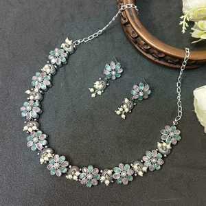 Conjunto de joyería oxidada de alta calidad, conjunto de joyería de diamantes de imitación de cristal antiguo para mujer, joyería oxidada india. - Product Image 2