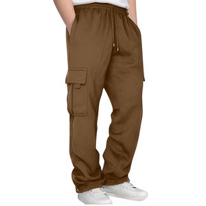 Pantalon de survêtement de course de gymnastique taille moyenne couleur marron pantalon de sport de sport uni élastique en plein air avec poche - Product Image 4