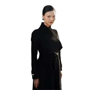 Women's Trench Coats Black Color ANITA CASHMERE CAPE COAT Cashmere Fabric 20% Cashmere- 80% Wool Long A-line Silhouette