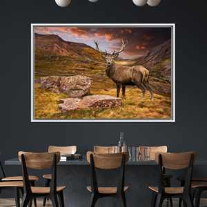 Printed Deer <b>Canvas</b>: Minimalist Mountain Art for Office Decor,1P:White <b>Framed</b> - Product Image 1