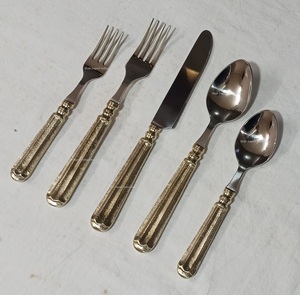 Ensemble de couverts unique en acier inoxydable avec poignée en laiton doré Ensemble de couverts de table à manger pour la maison fini argent - Product Image 5