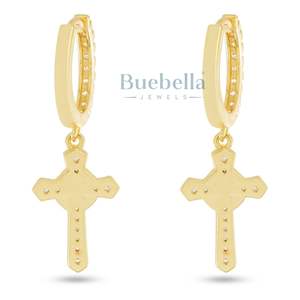 Pendientes de diamantes de estilo Hip Hop Vintage americano europeo para mujer aro hueco con diseño de moda colgante de Cruz de circón - Product Image 2