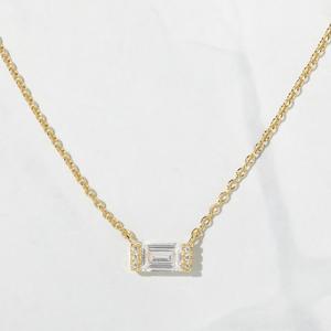 Collar con colgante de Baguette, joyería minimalista de circón, regalo delicado para ella, Collar chapado en oro de 14K de Plata de Ley 925 - Product Image 5