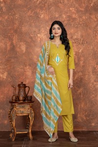 ชุด2024กางเกง Kurti และ dupatta ผ้าฝ้ายแท้เสื้อผ้าอินเดียและปากีสถานพิมพ์ลายสวย - Product Image 6