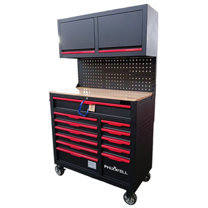 Carrello Portautensili Industriale PHIXWELL Personalizzabile con Piano in <span class=keywords><strong>Legno</strong></span>, Supporto OEM, Cassetta degli <span class=keywords><strong>Attrezzi</strong></span> con Armadietto Superiore e Pannello Posteriore - Product Image 6
