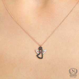 Collar de Plata de Ley 925 con Modelo de Ángel y Piedra Blanca, Símbolo Religioso Cristiano, Color Blanco - Product Image 5