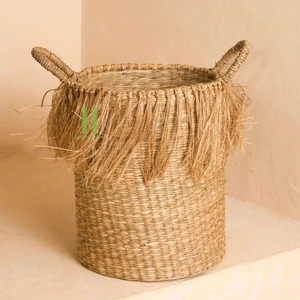 Cesta de Almacenamiento de Pasto Marino Hecha a Mano al Mejor Precio y Cesta Alta de Pasto Marino con Flecos Hecha en Vietnam - Product Image 3
