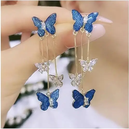 TopGems anting zirkon kristal untuk wanita, anting-anting menjuntai kupu-kupu panjang perhiasan pernikahan