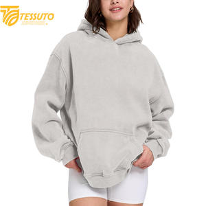 Vente en gros de sweats à capuche de haute qualité, couleur unie, avec impression de logo sur mesure, 100% coton, courts pour femmes - Product Image 5