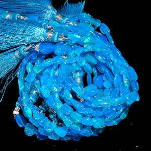 Perles de pierres précieuses lisses en opale éthiopienne bleu néon cristaux en vrac pour la fabrication de bijoux pour fournitures de perles de bricolage - Product Image 2