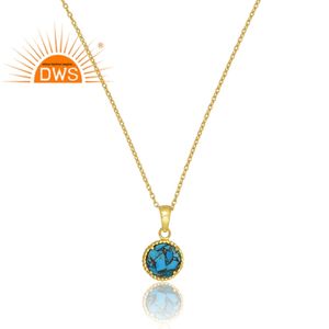 Vente chaude 925 Sterling Silver 18K Plaqué Or Mojave Cuivre Turquoise Gemstone Pendentif Collier Demi Fine Jewelry Fabricant - Product Image 2