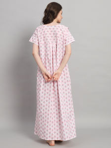 Camisón de Mujer 100% Algodón con Encaje, Elegante Estampado Floral Victoriano, Cuello Completo, Transpirable, Manga Media, para Verano y Otoño - Product Image 6