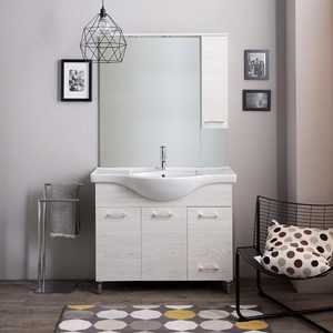Mobile bagno a terra Koricini Ravenna 105 cm con specchio a parete e luce LED in rovere bianco - Product Image 1