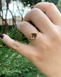 Anillo delicado de topacio ahumado con forma de princesa, piedra natal de diciembre en 18K, 24KGold, piedra preciosa marrón genuina, el mejor regalo para su mamá - Product Image 4
