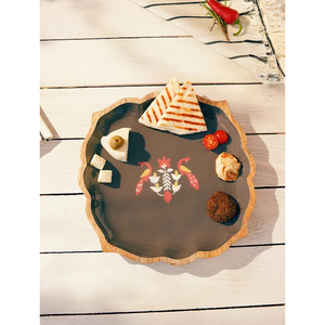 Superior Quality Wooden <b>Dessert</b> and Food Platters Customized Shape Large Size with Meena Work Ideal for Elegant Dining - Product Image 6