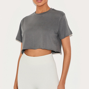 Camiseta corta de algodón para mujer, camiseta informal de manga corta con serigrafía personalizada para ropa de moda de verano - Product Image 1