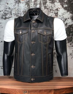 Chaleco de cuero estilo Club de caza de cuero Denim estilo trenzado personalizado Rider regalos cuero motocicleta Biker chalecos - Product Image 1