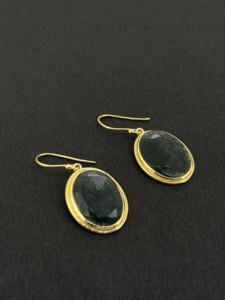 Pendientes de Plata de Ley 925 con Baño de Oro de 18K, Gema de Ágata Musgosa Natural con Corte Ovalado, Engaste de Bisel, Hechos a Mano, para Bodas y Fiestas - Product Image 3