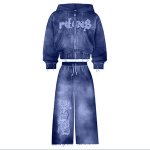 Conjunto de Sudadera con Capucha y Pantalones Deportivos Extra Grandes para Hombre, 100% Algodón, 430 g/m², Estilo Vintage, Lavado Ácido, con Estampado 3D y Pedrería - Product Image 6