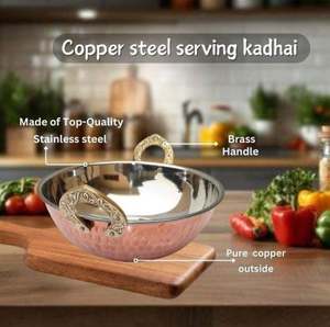 Platos para servir comida tradicional aptos para microondas Gran demanda Kadai de acero con revestimiento inferior de cobre para fiestas y hoteles - Product Image 3