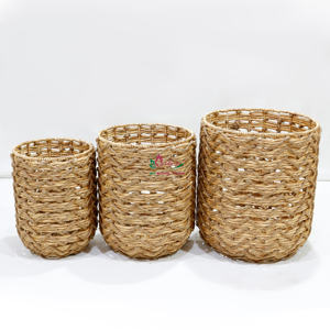 Artex Dong Thap Ensemble de 3 paniers de rangement en jacinthe d'eau Couvercle de bac cubique suspendu fait à la main Organisation de la maison Stockage des aliments - Product Image 3