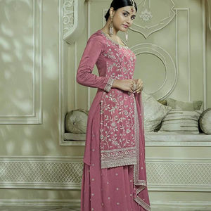 Hermoso conjunto de 3 piezas de salwar kameez de seda listo para usar con dupatta, bordado con hilo y lentejuelas, elástico y sin arrugas. - Product Image 1