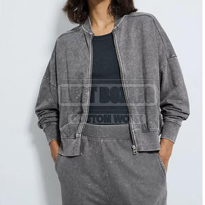 ชุดวอร์มผู้หญิงซักด้วยกรดผ้าฝ้าย35% โพลีเอสเตอร์65% ชุดวอร์มผ้าฝ้ายโอเวอร์ไซส์ออกแบบโลโก้ได้ตามต้องการ - Product Image 4