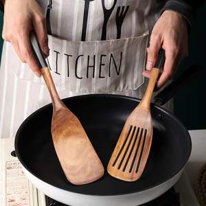 Ensemble de spatules et cuillères en bois, écologiques, manche long, design moderne, non toxiques, ustensiles de cuisine en teck, export en gros - Product Image 5
