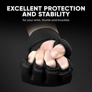 Gants d'entraînement MMA en cuir PU à demi-doigts pour adultes - Utilisation en extérieur, antidérapants, évacuant l'humidité pour le Muay Thai, le Kickboxing et le Grappling - Product Image 4