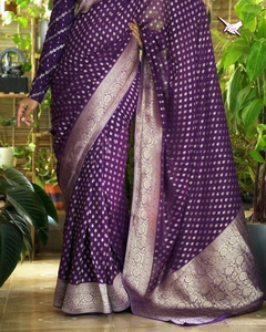 Original Minakari Heavy Zari Border Sari seda de alta calidad tejido pesado trabajo adultos-Para Boda fiesta pakistaní Salwar vestido - Product Image 2