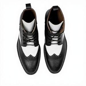 Bottes à lacets en cuir pour hommes, style brogue à bout ailé, semelle durable, style vintage, formel et décontracté - Product Image 1